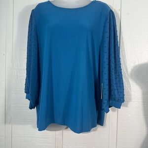 CeCe Blue 3/4 Sleeve Crew Neck Top Size XL NWT